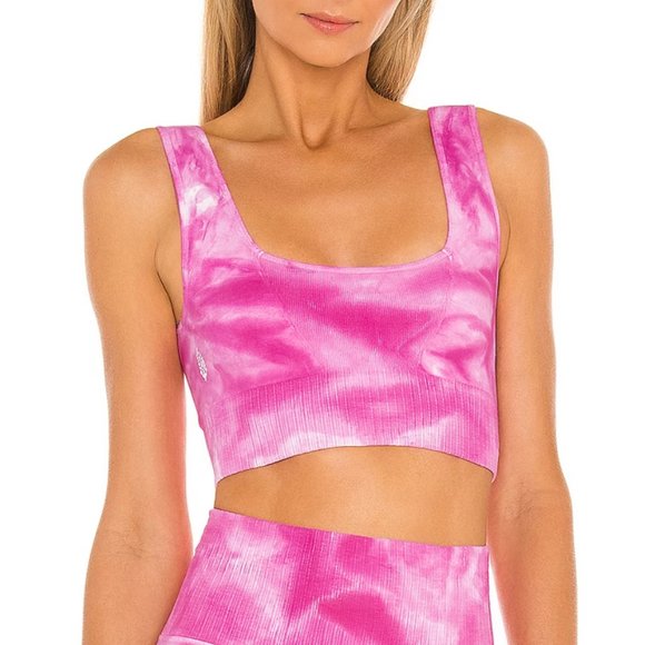 Free People Other - 91) NWT Free People Good Karma Sports Bra Vivacious Violet Pink White Tie Dye
